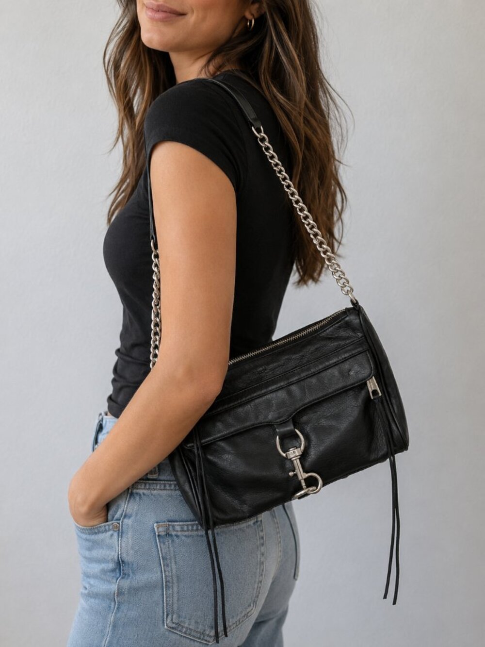 Rebecca Minkoff MAC Clutch Crossbody in Black Leather